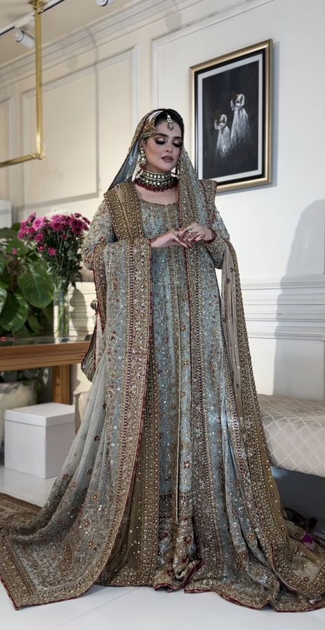 Haris shakeel (karachi, Pakistan) Bridal Dress Designs Pakistani, Mughal Wedding Dress, Bride Pakistani Dress, Blue Walima Dress Pakistani, Bridal Dresses Pakistani Walima, Haris Shakeel Dresses, Pakistani Wedding Outfits Bride, Pakistani Walima Dress Brides, Valima Bridal Dress Pakistan