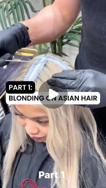 Wella Education on Instagram: "PART 1: Blonding on Asian hair the right way. 👇   Do you struggle to lift Asian hair? Don’t worry, Chief Blonding Officer @thezachmesquit has got you covered.  DYK: Asian hair typically contains higher levels of melanin, particularly eumelanin, which is responsible for the hair’s natural color. Eumelanin is more resistant to the lightening process compared to pheomelanin found in lighter hair types.  #WellaHair #WellaLife #WellaEducation #StylistSpotlight @wellahairusa #Platinum #PlatinumBlonde #MetallicBlonde" Types Of Bleached Hair, Full Bleached Hair, Filipino Blonde Hair, Bleached Asian Hair, Asian Platinum Blonde Hair, Asian Bleached Hair, Platinum Blonde Hair Asian, Blonde On Asian Hair, Asian With Blonde Hair