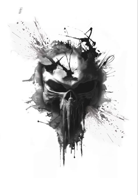 The punisher realistic skull tattoo design with ink splatter effects and watercolours done using Procreate Punisher Skull Tattoo, Quote Tattoo Designs, Punisher Tattoo, Punisher Skull Logo, Punisher Artwork, Punisher Art, Wrist Tattoo Cover Up, Punisher Logo, Circle Tattoos