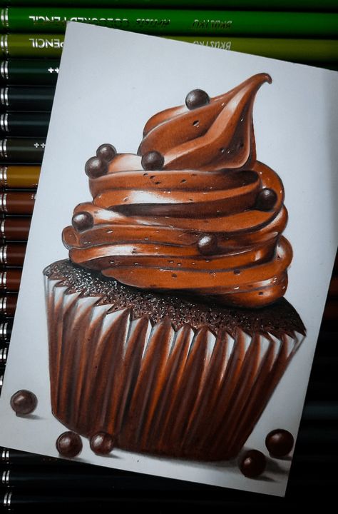 Hyperrealistic Colored Pencil Drawing, Realistic Cute Drawings, Creative Colored Pencil Drawings, Drawing In Colored Pencils, Nature Art Color Pencil, Realistic Cupcake Drawing, Realistic Drawings Colour, Art Color Pencil Drawings, Drawing Ideas With Pencil Colours