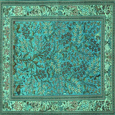 Machine washable - Simply throw in the washing machine, lay flat to dry, and enjoy your fresh and clean rug! Rug Size: Square 3' | White 36 x 36 x 0.08 in Area Rug - Bungalow Rose Lutvo Floral Machine Woven Polyester / Chenille Area Rug in Green / Teal Polyester / Chenille | 36 H x 36 W x 0.08 D in | Wayfair Teal Lanai Rug, Purple Turquoise Rug, Rugs Soft Pile Loop Cut Large Rectangle Teal, Teal & Gold Rugs, Emerald Gree Rugs, Teal Rug, Green Area Rugs, Traditional Interior, Rug Stain