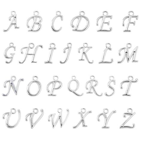 PRICES MAY VARY. MATERIAL AND COLOUR: Alphabet charms are made of Zinc Alloy, it is hard and unbreakable. With Silver Plated Colour, make it shiny and make you more attractive. SIZE AND QUANTITY: 100 pcs included (randomly pick), around 13 ~ 14mm height, with 2mm thick of the hole. Letter charms can match with your other jewelry and easily to complete your look with better performance. PACKAGE INCLUDE: 100 pcs A-Z charms (randomly pick), with our own brand "BEADNOVA" designed unique packing, to Jewelry Letters, Penguin Necklace, Alphabet Charms, Alphabet Charm, Letters Alphabet, Jewerly Making, Initial Earrings, Christmas Necklace, Cursive Letters