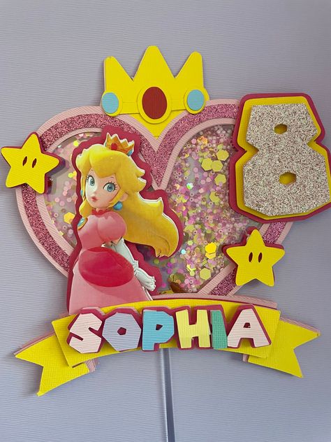 Super Mario Topper, Princess Peach Cake Topper, Princess Peach Cake, Peaches Cake, Shaker Topper, Princess Peach Party, Mario Bros Cake, Super Mario Bros Birthday Party, Super Princess Peach