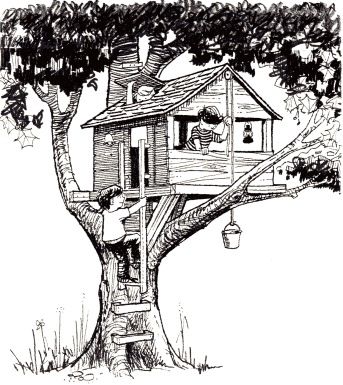 Inspiratie boomhutbec Kids Gardening Projects, Tree House Drawing, Building A Treehouse, Tree House Plans, Tree Fort, Books Design, Backyard Buildings, Cool Tree Houses, Drawing Tutorial Face