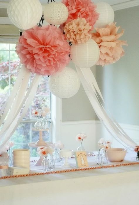 Trending Bridal Shower Decorations Must Haves 2013 and 2014 Idee Babyshower, Bunny Baby Shower, Diy Pom Pom, Paper Pom Poms, Room Decorations, Girl Shower, Paper Lanterns, Bridal Shower Decorations, Girl Baby Shower