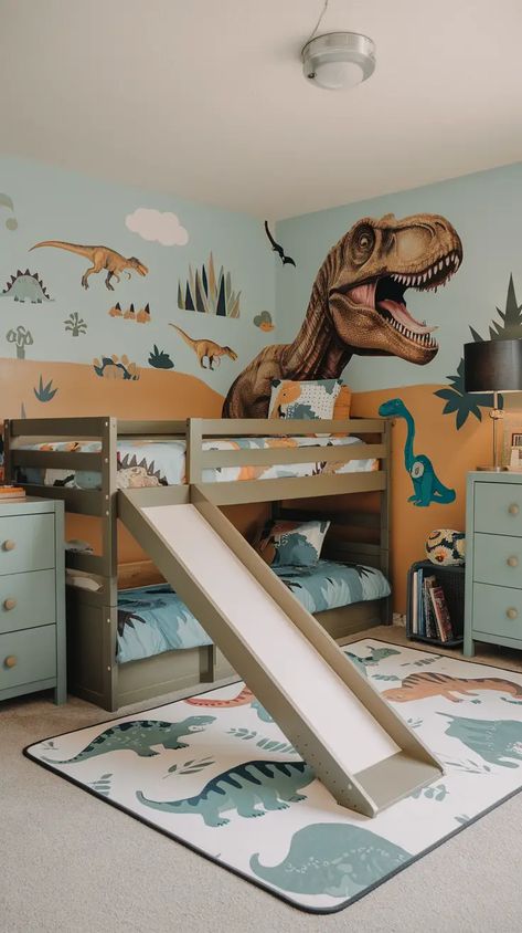 Boys Bedroom Ideas Bunk Beds, Toddler Boy Room Dinosaur, Toddler Boys Room Ideas, Toddler Boy Bedroom Ideas, Toddler Boy Bedroom, Boys Dinosaur Bedroom, Boy Bedroom Ideas, Dinosaur Boys Room, Convertible Toddler Bed