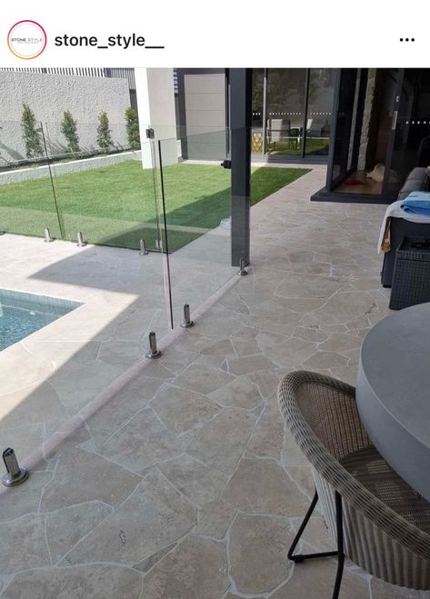 Crazy Pave, Modern Mediterranean Home, Travertine Pavers, Pool Coping, Outside Living, Backyard Inspo, Mediterranean Home, Garden Spaces, House Inspo