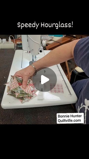 Bonnie K Hunter on Instagram: "The Gauntlet has been thrown down! 🤗⁣ ⁣ Sharon presented each of us a mini charm pack and challenged us to use it in a small doll sized quilt.🎉🎉⁣ ⁣ I'm turning mine into Speedy Hourglass units - fun fun fun!😊👍🧵💟✂️⁣ ⁣ ⁣ ⁣ #quiltville #bonniekhunter #quilt #quilting #patchwork #patchworkquilt  #scrapquilt #scrappyquilt #sewmystash #quiltblock  #quiltmaker #sewingmystashoff #quiltlife #quiltlove #quiltingismytherapy  #quiltingismybliss #quiltersofinstagram #quiltsofinstagram #quiltinglove #bonniehunter #quilter" Free Charm Pack Quilt Patterns, Charm Quilt Patterns, Mini Charm Pack Projects, Mini Charm Square Quilt Patterns Free, Quilt Hacks, Sewing Machine Mini Quilt, Charm Pack Superstar Quilt, Quilts Using 5 Inch Squares Charms, Bonnie Hunter Quilt