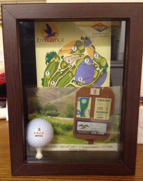 Bill Starkey's Hole in one shadow box Golf Shadow Box Ideas, Golf Lounge, Golf Trophy, Golf Trophies, Diy Shadow Box, Frame Ideas, Hole In One, Box Ideas, Paint Ideas