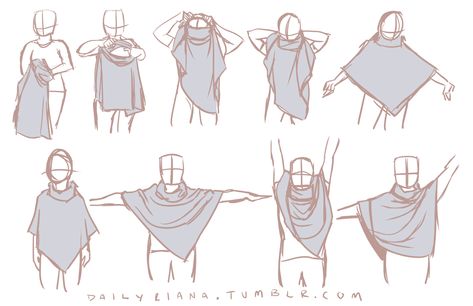 dailyriana: “I finally managed to acquire a poncho in the style of the ones my characters in my comic wear and these are the first in a series of studies of it I’m making. Ponchos are very unusual and... Desings Clothes Draw Model, Clothes Wrinkles, Draw Clothing, Anatomy Tips, Fabric Tutorial, Sketchbook Practice, Draw Clothes, Clothing Drawing, Outfit Art