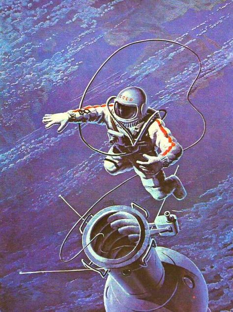 Old Pics Archive ‏@oldpicsarchive   Fifty years ago today,  Alexei Leonov floats into history as the first human to go on a spacewalk, March 18, 1965. Astronaut Illustration, First Human, Propaganda Art, Soviet Art, Spaceship Art, Space Pirate, Retro Futuristic, Space Opera, Space Science