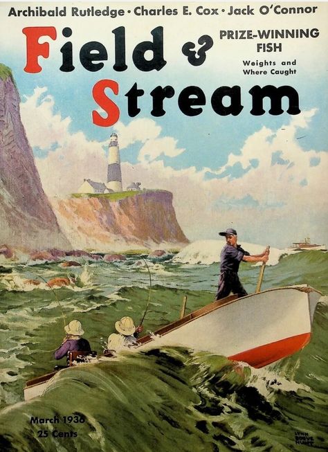 1936 March Field And Stream, Fishing Boat, Vintage Magazine, Magazine Art, Fishing Boats, Magazine Cover, Cover Design, Not Available, Design Art