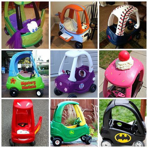 Every summer I love to go garage sale hunting and always see old dingy little tike cars! Now the next time I see one i’m going to bring it home and give it a makeover! I rounded up the most creative cozy coupes I could find on Pinterest so click on the links under the photos … Redo Cozy Coupe, Diy Little Tikes Car Makeover, Flintstone Car, Little Tikes Makeover, Car Makeover, Cozy Coupe Makeover, Painted Bricks, Crafty Morning, Painted House