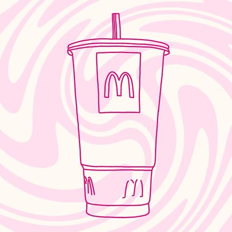 Mcdonalds Diet Coke, Diet Coke Tattoo, Mcdonalds Drawing, Pink Diet, Mcdonalds Shakes, Simple Line Drawing, Cup Tattoo, Food Doodles, Back To School Art