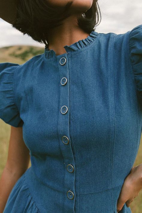 Nelly Dress in Denim curated on LTK Basque Waist Dress Pattern, Classic Dresses For Women, Natural Clothing Style, Denim Dress Fall, Ivy City Co, Basque Waist, Lover Dress, White Bridal Dresses, City Woman