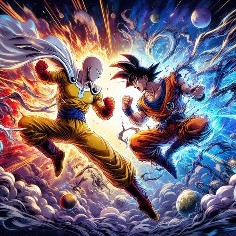 goku and saitama fighting, anime Goku And Saitama, Goku Vs Saitama, Gus Gus, Canva Fonts, Best Anime Drawings, Goku Vs, Dragon Ball Art Goku, Anime Drawing Books, Goku Super