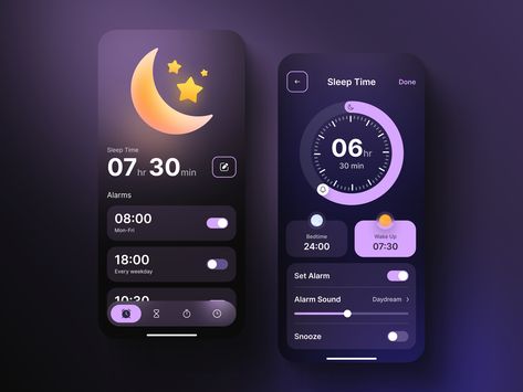 Sleep App, Creative App Design, Alarm App, Unique Website Design, Ux App Design, Website Design Inspiration Layout, App Design Layout, Creative Design Agency, Ui Design Dashboard