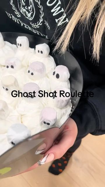 Viral Drinks Media on Instagram: "Ghost shot roulette 👻 (via kaylibeese) #viral #drinks" Halloween Ghost Shots, Ghost Roulette Shots, Ghost Shot Roulette, Halloween Games For Adults Drinking, Ghost Roulette, Ghost Shots Tissue, Slap The Ghost Drink, Halloween Party Treats For Adults, Ghost Themed Drinks