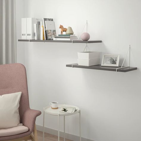 BERGSHULT / PERSHULT Wall shelf combination, dark gray, white, 47 1/4x11 3/4". Order here! - IKEA Ikea Bergshult, Shelf Board, Black Shelves, Regal Design, Plastic Edging, Wall Shelves Design, Organization Furniture, Long Shelf, Estantes Flotantes