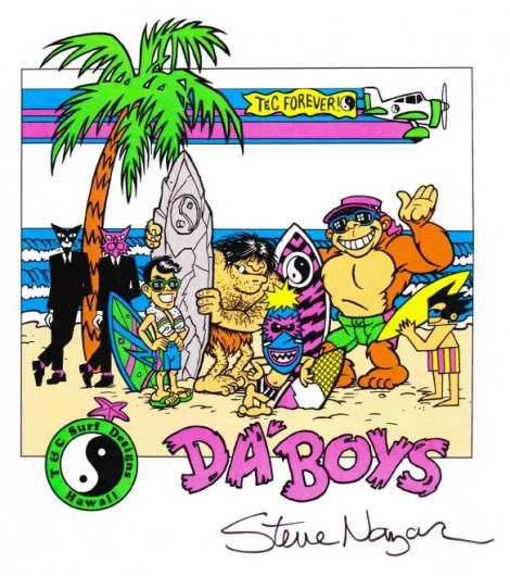 The original T&C Hawaii cartoon characters are based on these famous surfers | Hawaii Magazine Town And Country Surf, Famous Surfers, Boys Artwork, Surf Stickers, Boys Town, Dot Logo, Retro Surf, Surf Design, Vintage Surf