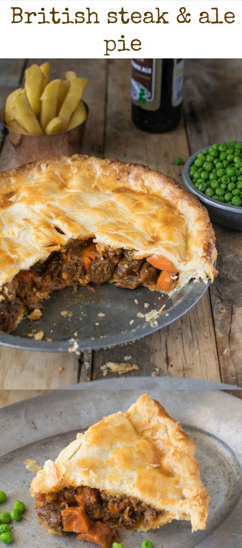 Steak and ale pie is a British classic found at most pubs around England. Serve it with pea and chips for a perfectly comforting meal. Steak And Guinness Pie, Steak And Ale Pie, Steak Ale Pie, Guinness Pie, Ale Pie, Steak And Ale, Meat And Vegetables, Scottish Recipes, Diner Recept