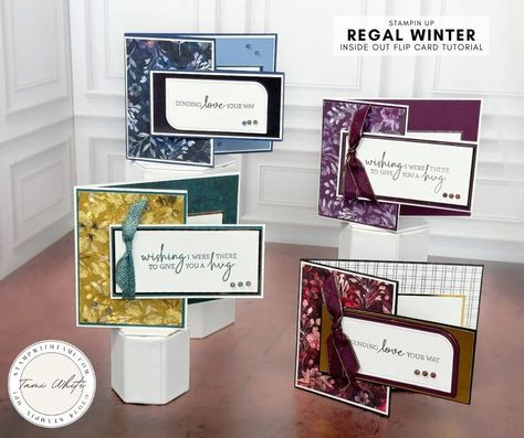 Regal Winter Inside Out Flip Card Series #6 - Stampin' Up! Demonstrator: Tami White | Stamping, Crafting, & Card-Making Tami White Tutorials, Tami White Stampin Up Ideas, Flip Cards Tutorial How To Make, Regal Winter Stampin Up Cards, Season Of Elegance Stampin Up Cards, Stampin Up Markers, Christmas Card Tutorials, Card Measurements, Vintage Wedding Cards