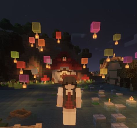 Minecraft Fairy Lights No Mod, Lights Minecraft Ideas, Fairy Lights Minecraft, Frog Lights Minecraft, Minecraft Floating Lights, Floating Minecraft Builds, Floating Lanterns Minecraft, Minecraft Lantern Ideas, Minecraft Floating Lantern