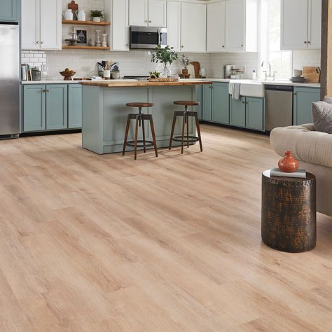 Light Wood Floor Living Room Ideas, Living Room White Oak Floors, Light Oak Vinyl Flooring, Natural Oak Vinyl Plank Flooring, Light Oak Flooring Living Room, Light Colored Flooring Living Room, Light Tan Flooring, Great Room Flooring, Vinyl Flooring Ideas Living Room