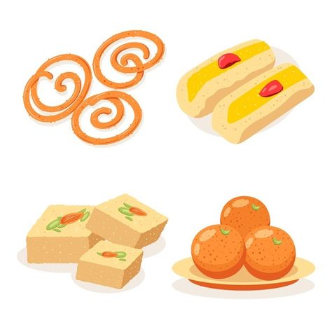 Hand drawn indian sweet collection | Free Vector #Freepik #freevector #food #hand #hand-drawn #indian Indian Food Art Illustration, Foods Quotes, Chai Stall, Diwali Mehandi, Faith Varvara, Sweets Illustration, Sweets Images, Food Festival Poster, Food Company Logo