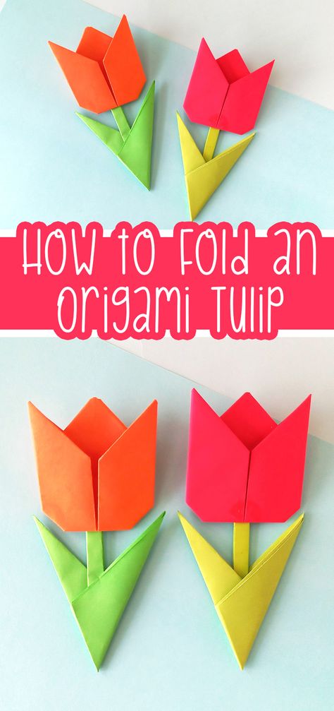 Flat Origami Easy, Origami Flowers Tulip, Origami Tulip Step By Step, Crafts To Do With Construction Paper, Paper Folding Flowers, Oragami Ideas Cute Flower, Origami Easy Flower, Plant Origami, Easy Paper Flowers For Kids