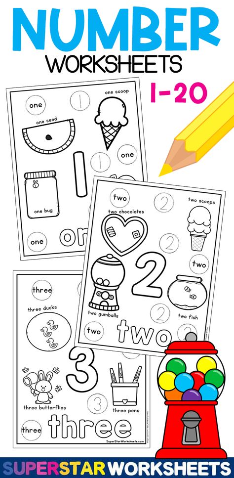 Vpk Worksheets, Number 1 Worksheets For Preschool, Preschool Counting Worksheets, Math Worksheets For Kids, Number Representation, Pre K Worksheets, Preschool Number Worksheets, Preschool Prep, Preschool Counting