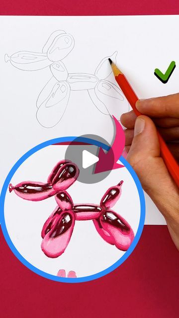 Art Room on Instagram: "I draw Jeff Koons' iconic Balloon Dog 🐕👨‍🎨 #art #artist #balloon #balloondog #artcollector  #tuto #arttutorial #jeffkoons #artroom" Balloon Dog Watercolor, Jeff Koons Balloon Dog Art Lesson, How To Draw A Balloon Dog, Balloon Animal Art, Balloon Animal Painting, Koons Jeff, Draw Balloons, Balloon Dog Painting, Balloon Dog Drawing