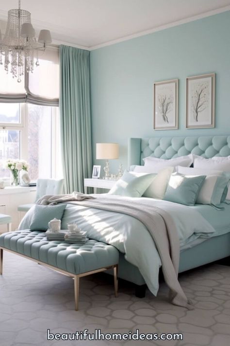 Blue Bedroom Ideas For Women, Light Blue Bedroom Ideas, Tiffany Inspired Bedroom, Procreate Building, Aqua Bedrooms, Bedroom Ideas For Women, Light Blue Bedroom, Blue Bedroom Ideas, Blue And White Living Room