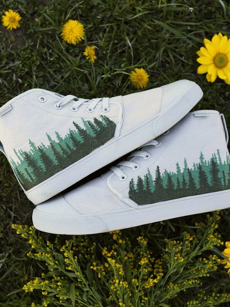 Sale – BANGS Shoes Forest Embroidery, Swag Items, Shoes Everyday, Adventure Shoes, Canvas Embroidery, Bangs Shoes, Flower Pedals, Forest Scenery, Vegan Sneakers