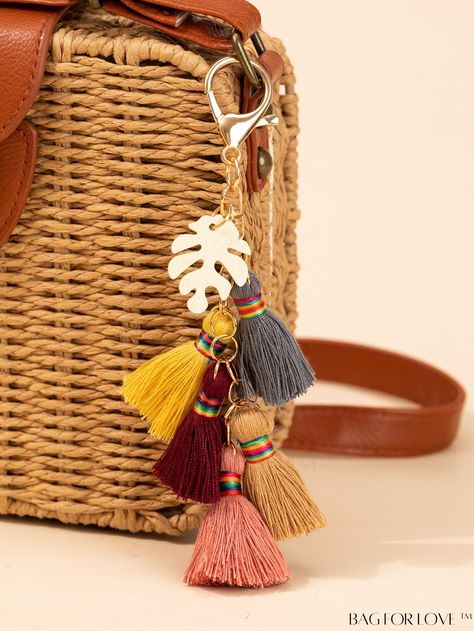 BagForLove - Tropical Leaf & Tassel Bag Charm: Boho Keychain for Womens Handbags Boho Bag Charm, Tassel Bag Charm, Gift Ornaments, Boho Keychain, Tassel Decor, Embellished Bags, Holiday Gift Bag, Tassels Decor, Key Lanyard