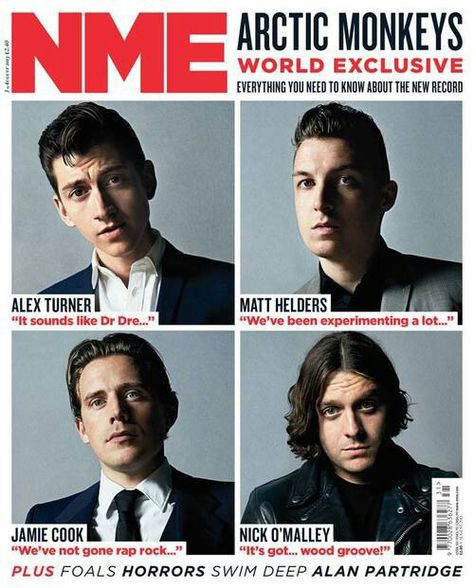 Arctic Monkeys NME Front Cover. I really like the photoshoot front cover idea- I might use this. Looks classy and sleek and calm. Not too much page furnature. Alex Turner Magazine Cover, Arctic Monkeys Magazine, Arctic Monkeys Magazine Cover, Pink Arctic Monkeys Wallpaper, Arctic Monkeys 2013, Music Magazine Cover, Am Arctic Monkeys, Nme Magazine, Arctic Monkey