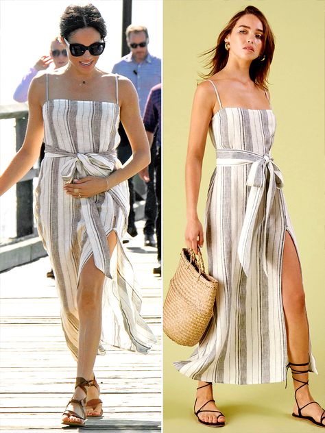 Meghan Markle’s Super Cute Reformation Dress is Finally Back in Stock Simple Elegant Dresses, Striped Linen Dress, Pineapple Dress, Meghan Markle Style, Ethical Fashion Brands, Feminine Fashion, Breezy Dress, Reformation Dress, The Royal Family