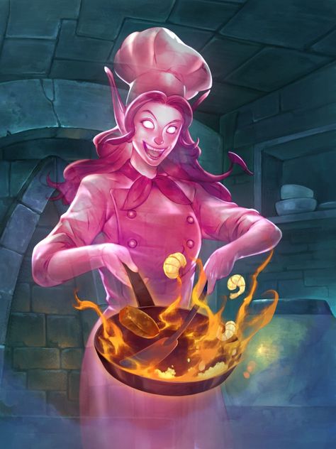 Chef Concept Art, Chef Character Art, Dnd Cook, Cook Character Design, Fantasy Chef, Chef Character Design, Minion Card, Casual Art, Blizzard Hearthstone