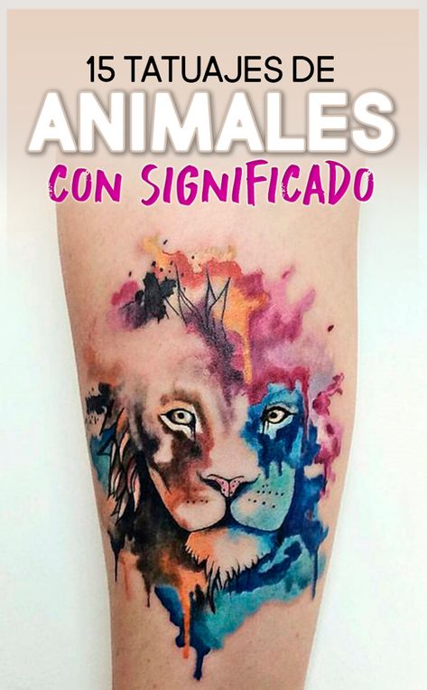 15 Tatuajes de animales con significado. Animal tattoos. Tattoos with meaning. Tattoo inspiration. Animal tattoos with meaning. Colorful Lion Tattoo, Best Leg Tattoos, Vogel Tattoo, Tattoo Lion, Lioness Tattoo, Lion Head Tattoos, Tattoo Trend, Leo Tattoos, Lion Tattoo Design