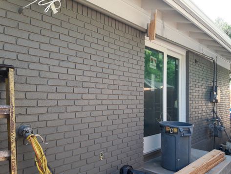 Painted Brick House Exterior Gray, Charcoal Brick House, Painted Gray Brick House Exterior, Brick House With White Trim, Gray Painted Brick House, Grey Painted Brick House, Gray Brick House Exterior, Grey Brick House Exterior, Stained Brick Exterior