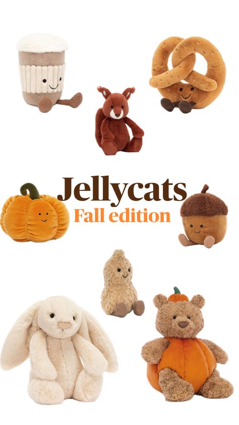 Jellycats 🧡🤎 #fallaestethic #fall #jellycats #plushie #bunnies #jellycatwishlist #cutebutsimple #fallcore #vibes #toys #beige #orange #leaves Orange Leaves, Fall Winter, Orange, Toys