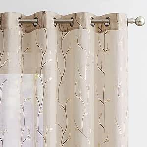 Room Embroidery, Pink Sheer Curtains, Textured Curtains, Rustic Window Treatments, Curtains Floral, Voile Panels, Leaf Curtains, Sheer Linen Curtains, White Sheer Curtains