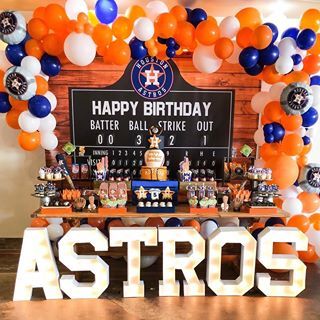 Woo'em (@wooemdesign) • Instagram photos and videos Astro Birthday Party, Astros Birthday Party Decorations, Astros First Birthday Party, Houston Astros 1st Birthday, Astros Theme Party, Houston Astros Party Ideas, Astros Birthday Party Ideas, Astros Baby Shower Theme, Astros Party Ideas