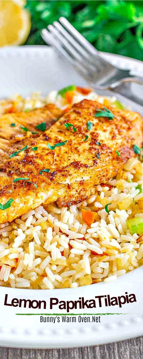 Lemon Paprika Tilapia Tilapia Rice Recipes, Flavorful Tilapia Recipes, Tilapia Dishes Dinners, Talipa Fish Recipes Dinners, Tilapia Recipes Pasta, Dinners With Tilapia, Keto Tilapia Recipes Baked, Recipes With Talipia, Salmon And Tilapia Recipes