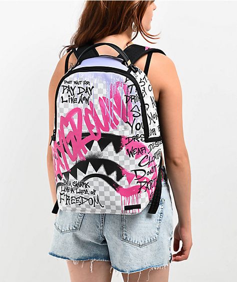 Sprayground Spray Poetry Backpack | Zumiez Sprayground Bookbags, Spray Ground Backpack, Sprayground Bag, Sprayground Backpack, Pretty Backpacks, Spray Ground, Shark Backpack, Brat Doll, Stylish School Bags