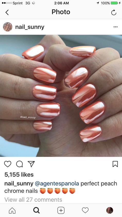 Peach Chrome Nails, Elegant Touch Nails, Peach Nails, Chrome Nails Designs, Perfect Peach, Cute Nails For Fall, Nail Art Galleries, Minimalist Nails, Nails Magazine