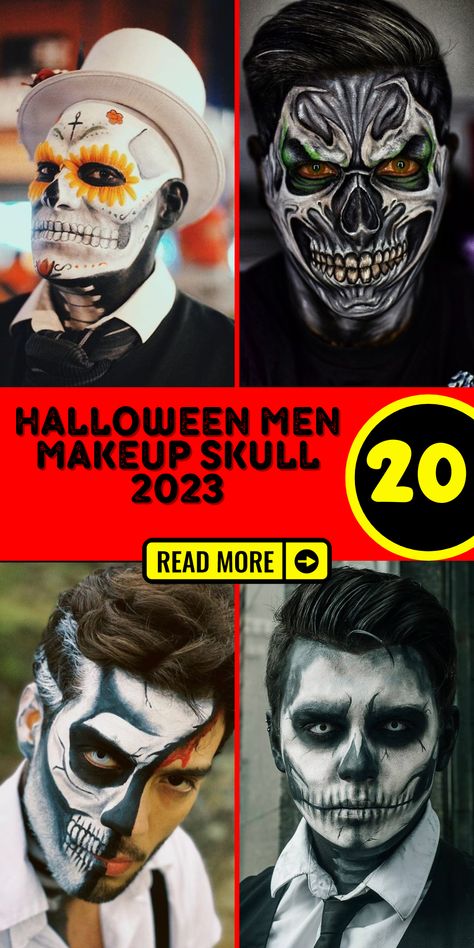 Get ready for Halloween 2023 with an extraordinary men's makeup transformation that's both easy and striking. In this tutorial, we'll guide you through creating a simple yet captivating Mexican sugar skull look that covers half your face. This easy-to-follow makeup tutorial is tailored for men with beards, ensuring that everyone can join in the Halloween fun with a stunning and unique appearance. Skull Face Makeup Men Beard, Sugar Skull Makeup Easy Men, Witch Doctor Makeup Men, Skeleton Face Paint Men, Men Halloween Face Paint, Mens Sugar Skull Makeup, Mens Skull Makeup, Skeleton Makeup Boy, Halloween Makeup Looks Men