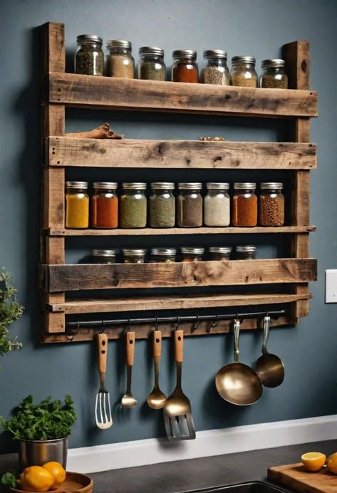 43 Aesthetic Kitchen Ideas to Transform Your Space 48 Tiny Kitchen Backsplash Ideas, Rustic Spice Rack Ideas, Indian Kitchen Organization Ideas, Diy Spice Rack Ideas, Aesthetic Kitchen Ideas, Spice Rack Ideas, Styling Your Kitchen, Stylish Small Kitchen, Rustic Kitchen Shelves