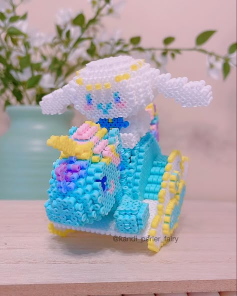 Build this cinnamoroll riding unicorn with perler beads Sanrio Perler Bead Patterns 3d, Sanrio Minecraft, Rocking Unicorn, Hama Beads 3d, Unicorn Wars, 3d Perler Bead, Iron Beads, Beads Designs, Perler Patterns