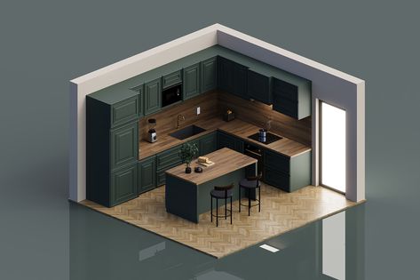 Isometric kitchen Japan Kitchen Design Japanese Style, Japan Kitchen Design, Isometric Kitchen, Rendering Ideas, House Flipper, Japan Kitchen, House Flippers, Huge Kitchen, Houses Ideas